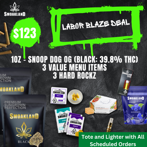 PO Special: Snoop's Labor Blaze Bundle - 1 OZ Snoop Dog OG (Black: 39% THC) + 3 Value Items + 3 Hardrocks